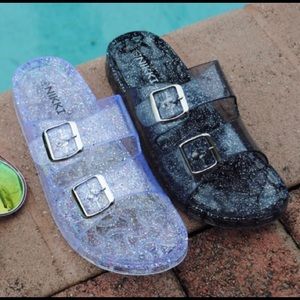 NWOT Black jelly Birkenstock style sparkle sandals